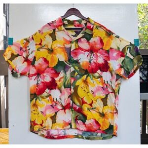 Jams‎ World Shirt Flower Button Up All Over Print Size XL